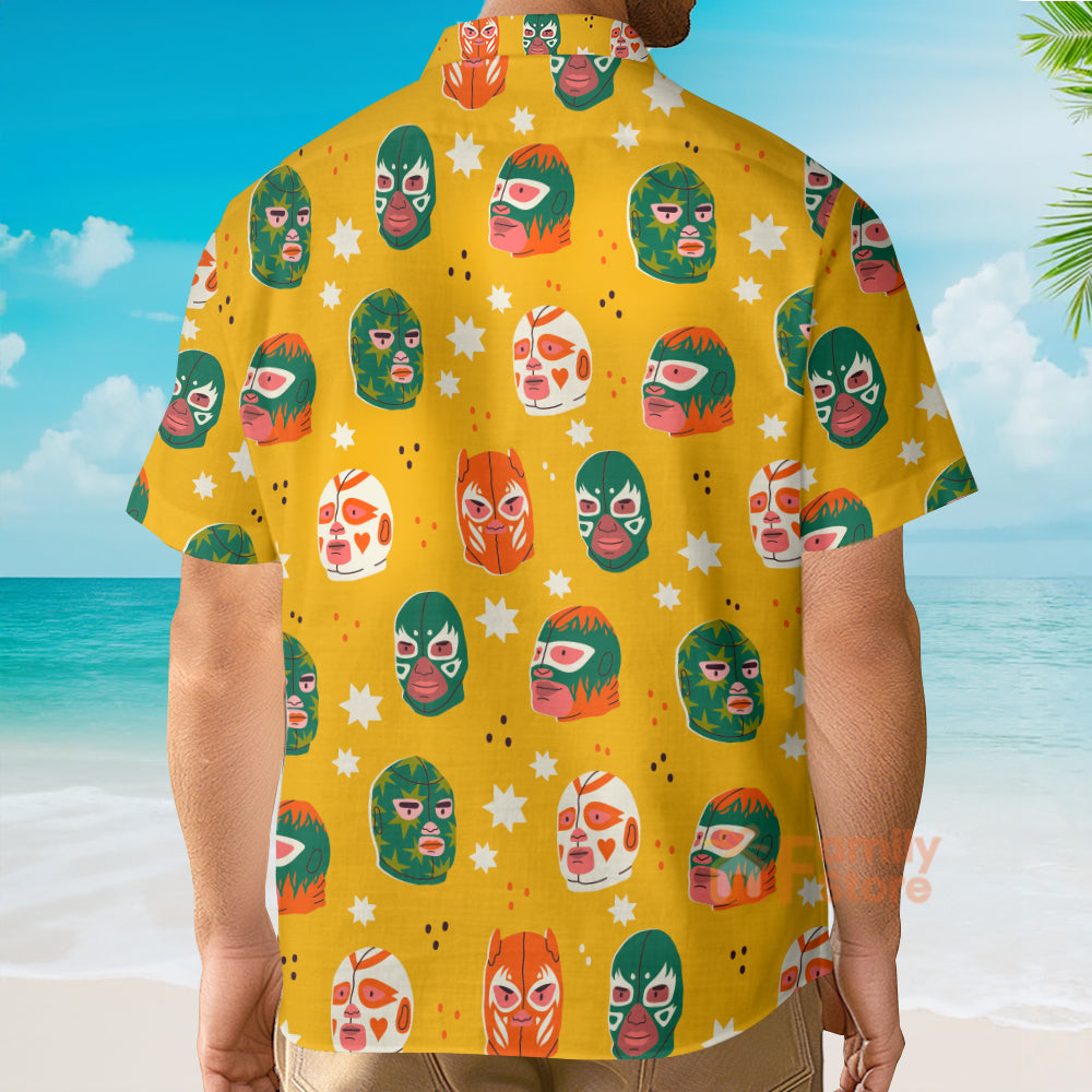 Wrestling Character Pattern Yellow - Hawaiian Shirt