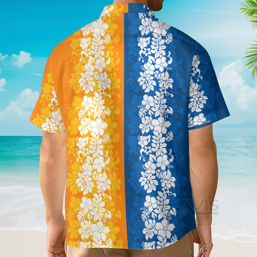 Hibiscus Pattern Orange And Blue - Hawaiian Shirt
