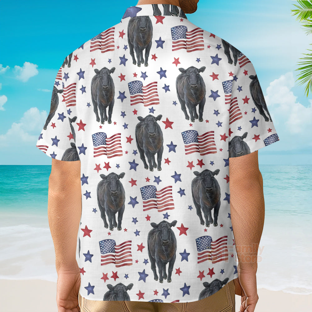 Unique Black Angus American Flag Pattern Hawaiian Shirt