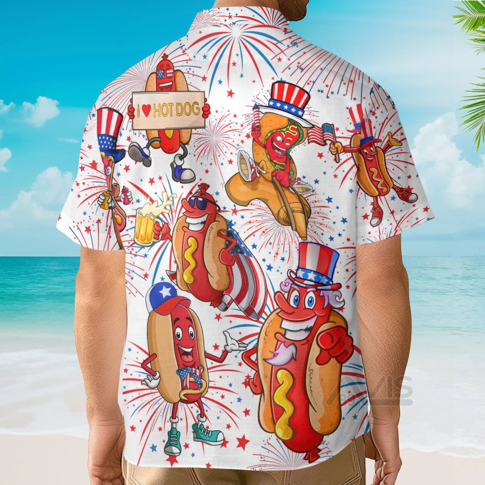 Independence Day 4th Of July Funny Hot Dog American Flag - Hawaiian Shirt