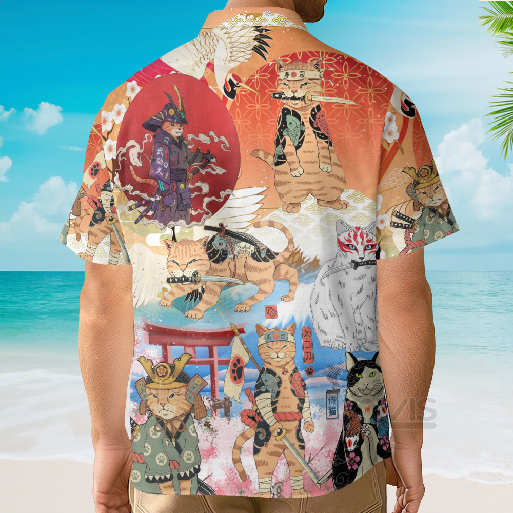 Samurai Cat Funny Art Japanese - Hawaiian Shirt