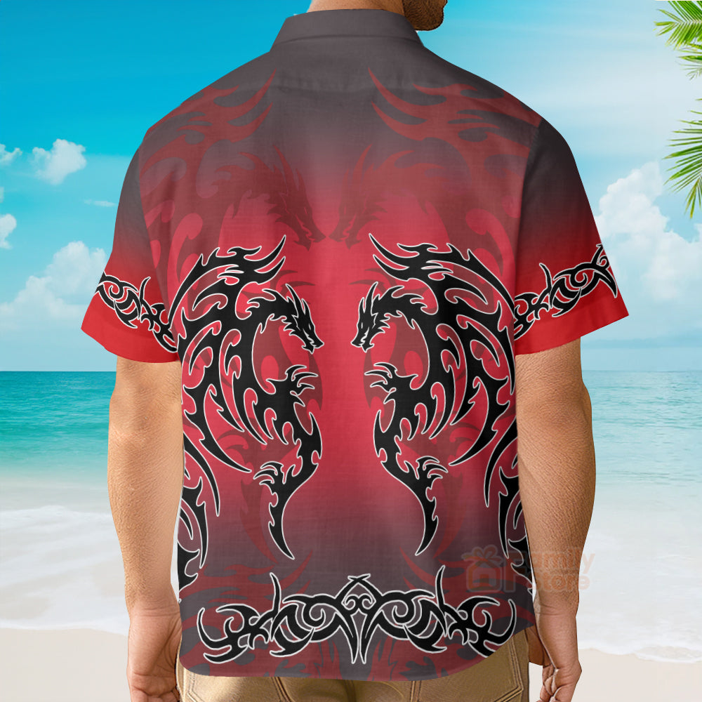 Red Tribal Tattoo Dragon  Fantasy Gothic Hawaiian Shirt