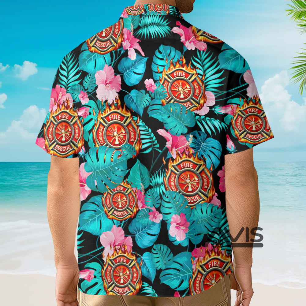 Firefighter Hibiscus Flower - For Men And Women - Hawaiian Shirt