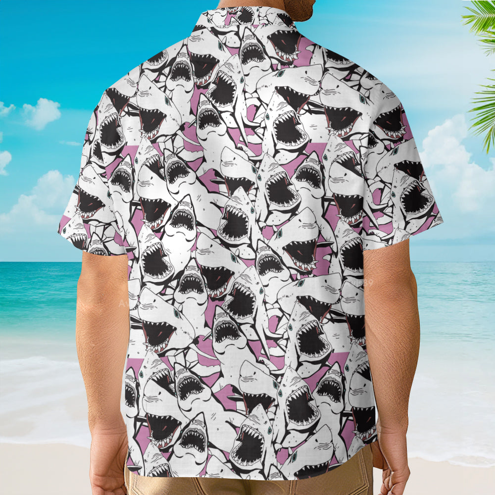 Shark Pattern White Pink - For Men And Women - Hawaiian Shirt