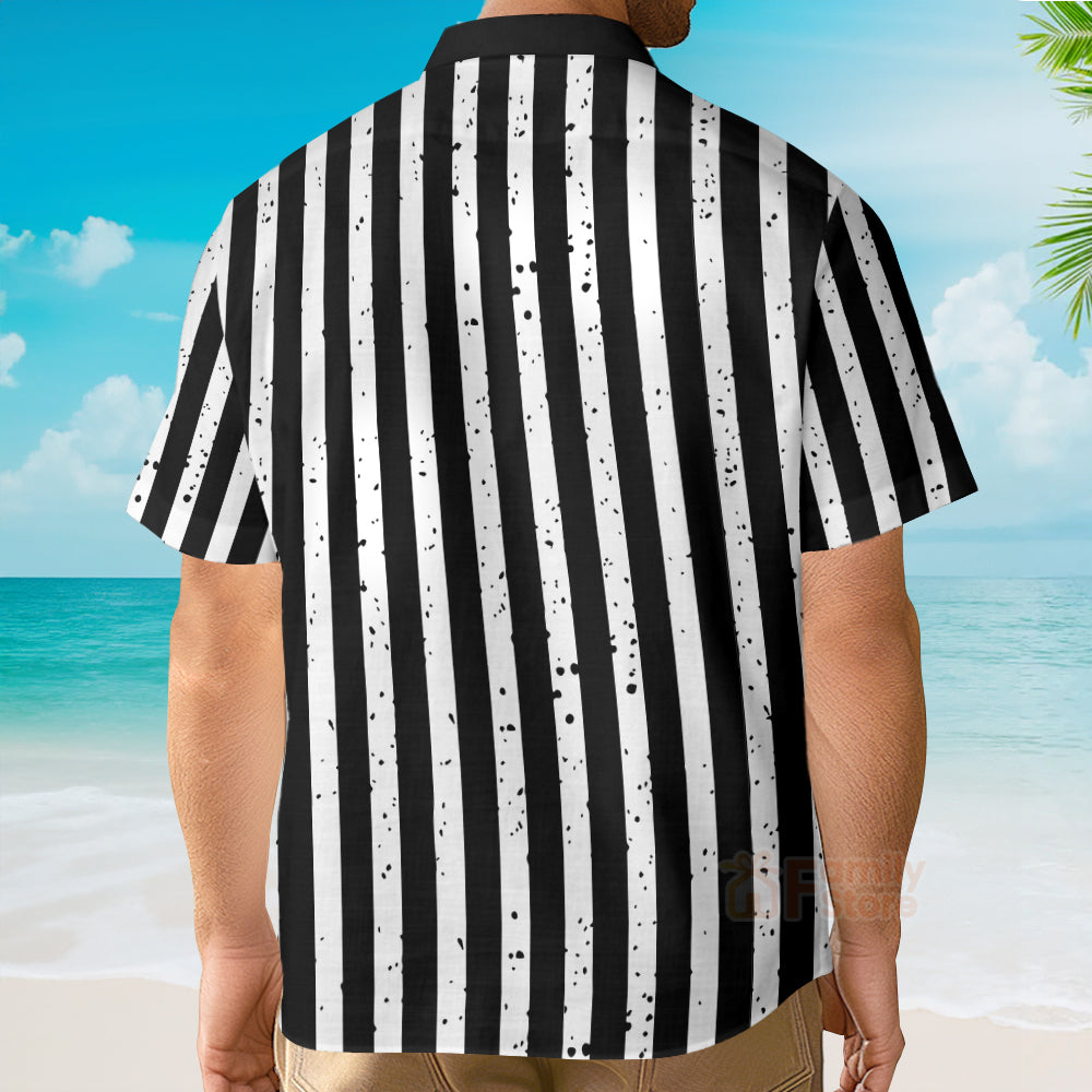 Black And White Striped Referee Uniform Printing Short Sleeve Hawaiian Shirt
