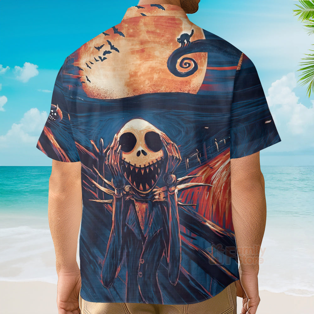 Halloween Oil Painting The Scream Skeleton Hawaiian Shirt