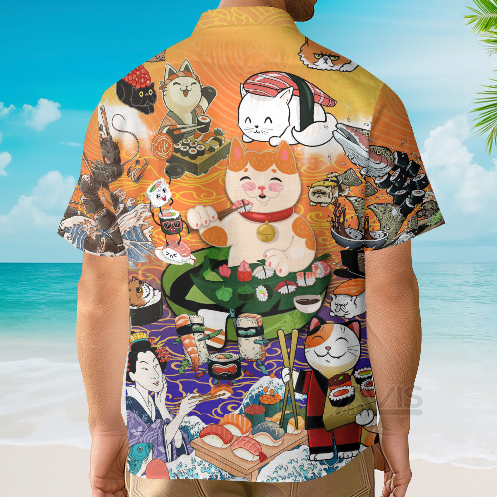 Cat Keep Calm And Eat Sushi - Hawaiian Shirt