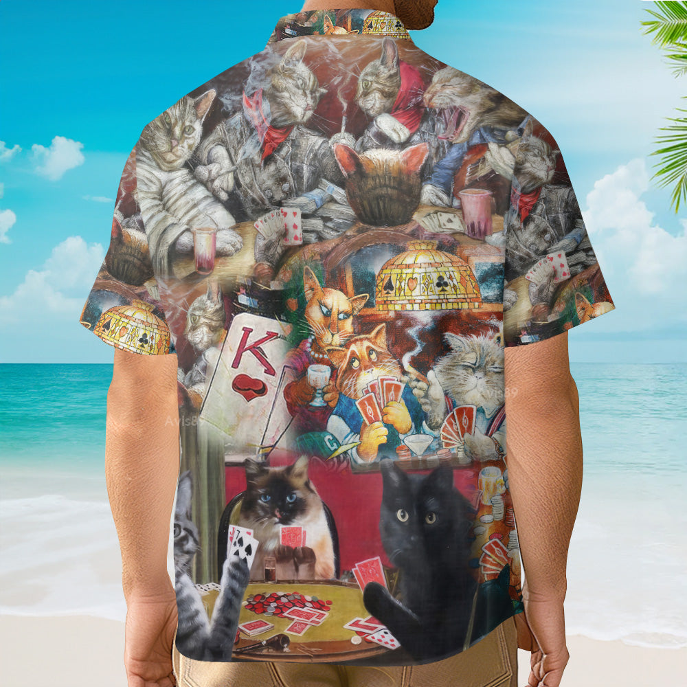 Poker Beautiful Cats Play Poker - Hawaiian Shirt
