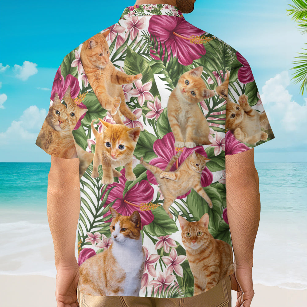 Cat Tropical Floral Orange Cat - Hawaiian Shirt