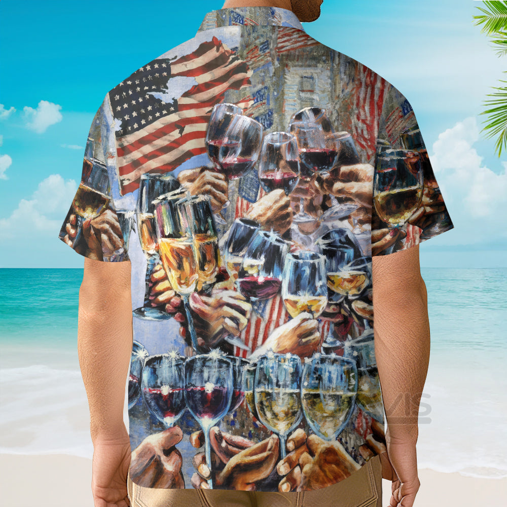 Wine Cheers Independence Day - Hawaiian Shirt