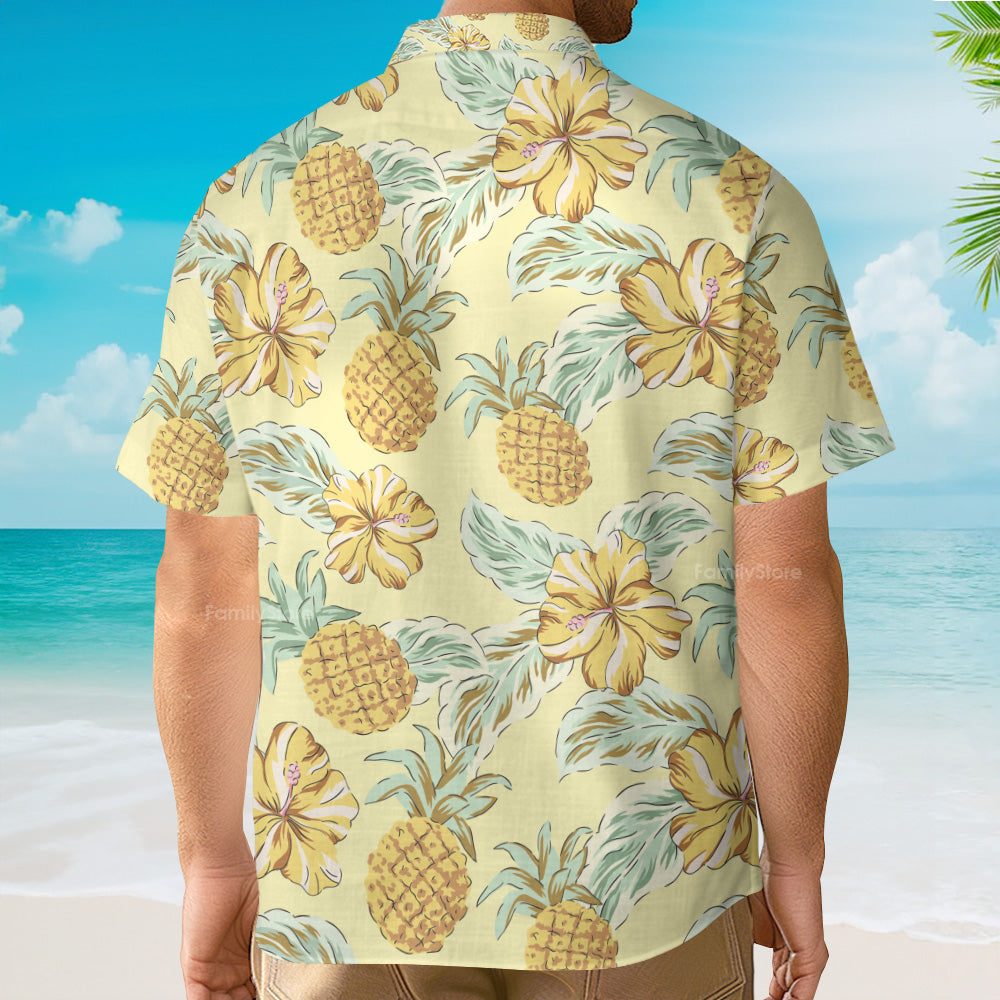Tropical Yellow Pineapples Green Palm Leaves- Hawaiian Shirt for Men | PT