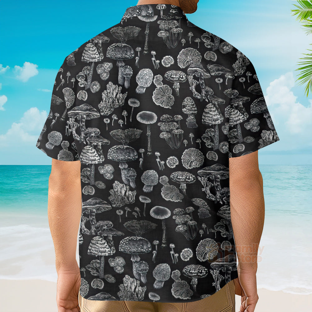 Black And White Casual Mushroom Hawaiian Shirt - For Men & Women