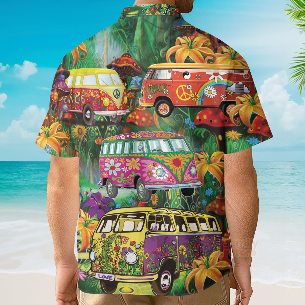 Hippie Bus Peace Life Colorful Style Hawaiian Shirt