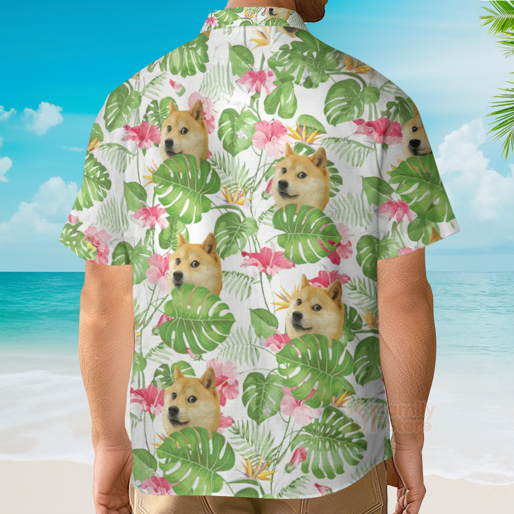 Custom Photo Tropical Leaf With Funny Shiba Dog - Hawaiian Shirt