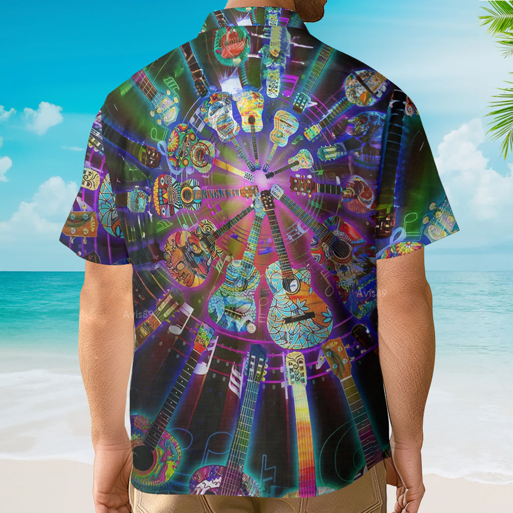 Hippie Funny Guitar Music Colorful - Hawaiian Shirt