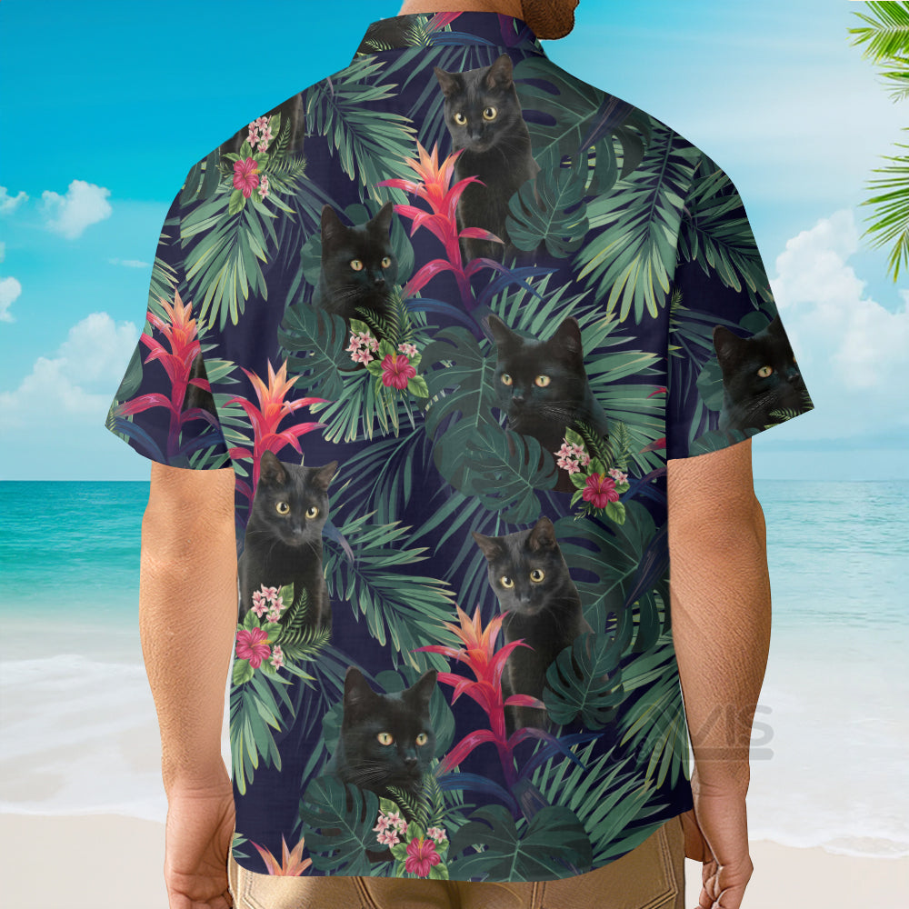 Black Cat And Tropical Pattern Funny Themed - Hawaiian Shirt
