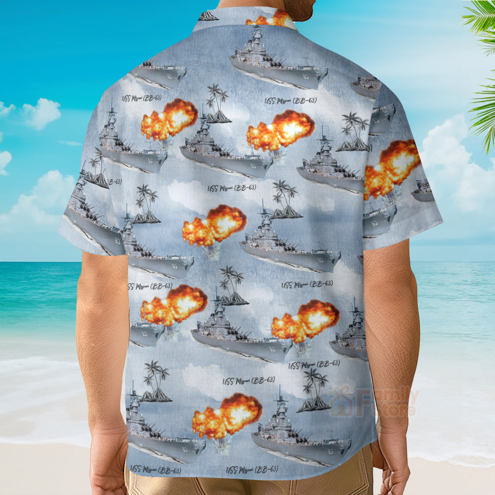 Warship Battleship USS Missouri (BB-63) "Mighty Mo" Palm Tree - Hawaiian Shirt