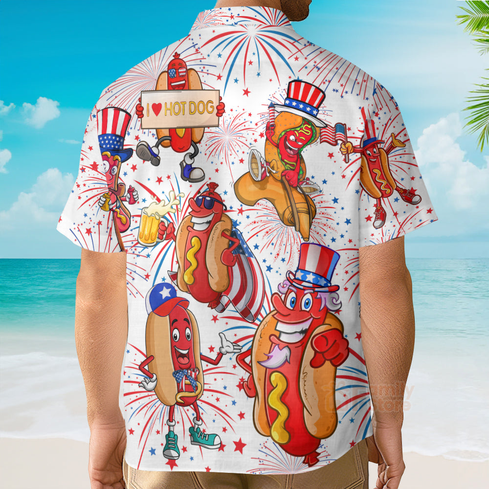 Independence Day 4th of July Funny Hot Dog American Flag Aloha - Hawaiian Shirts