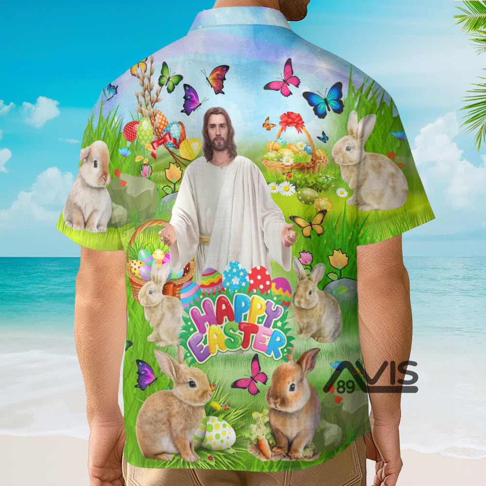 Jesus Happy Easter Rabbit Chilling In The Flower - Hawaiian Shirt