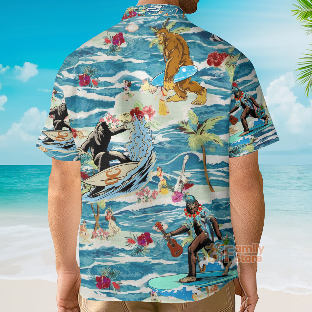 Surfing Bigfoot Aloha Vacation - Hawaiian Shirt