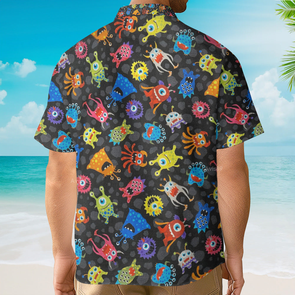 Cartoon Monsters Black - Hawaiian Shirt