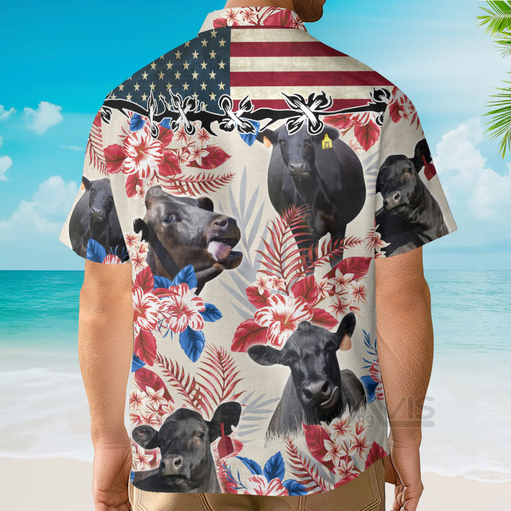 Unique Black Angus Happiness US Flag - Hawaiian Shirt