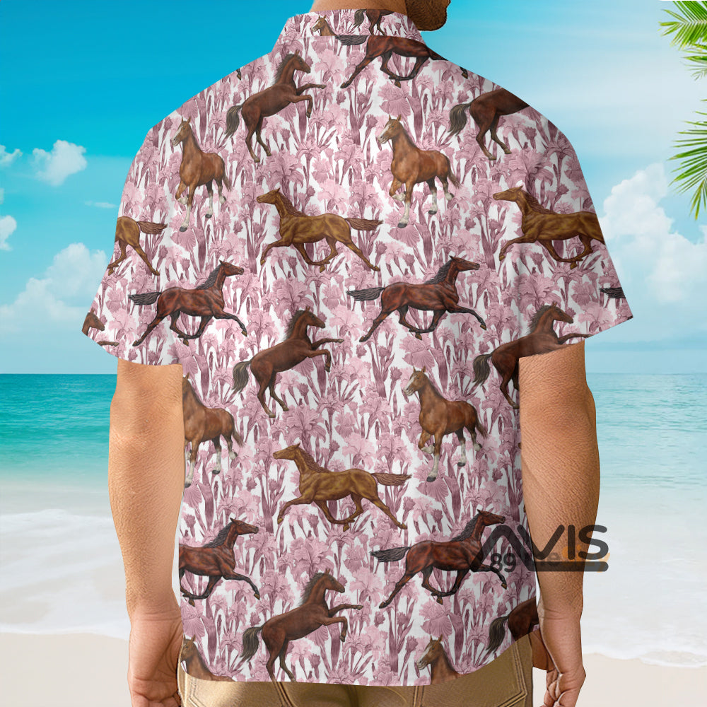 Horse Racing Floral Pink Flowers - Hawaiian Shirt