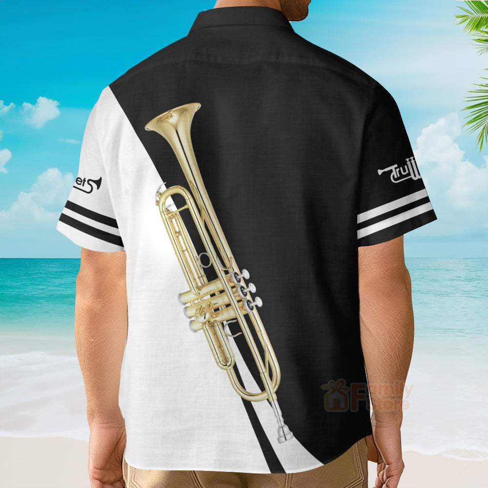 Trumpet Music Instrument Black And White Aloha Hawaiian Shirts
