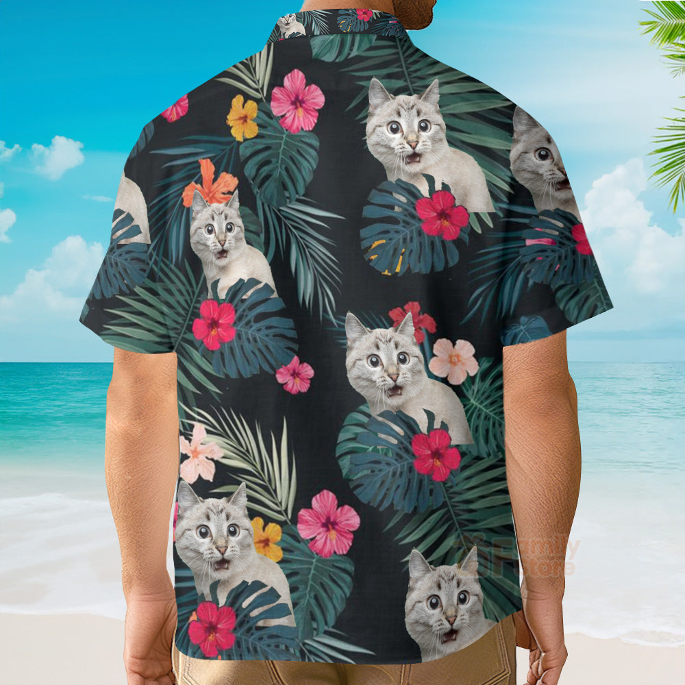 Custom Photo Cat Hibiscus Flower Summer - Hawaiian Shirt