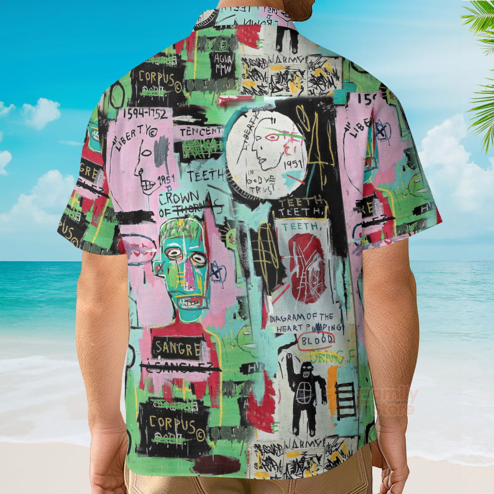 Retro Collar Graffiti - Abstract Streetwear Button Up Hawaiian Shirt