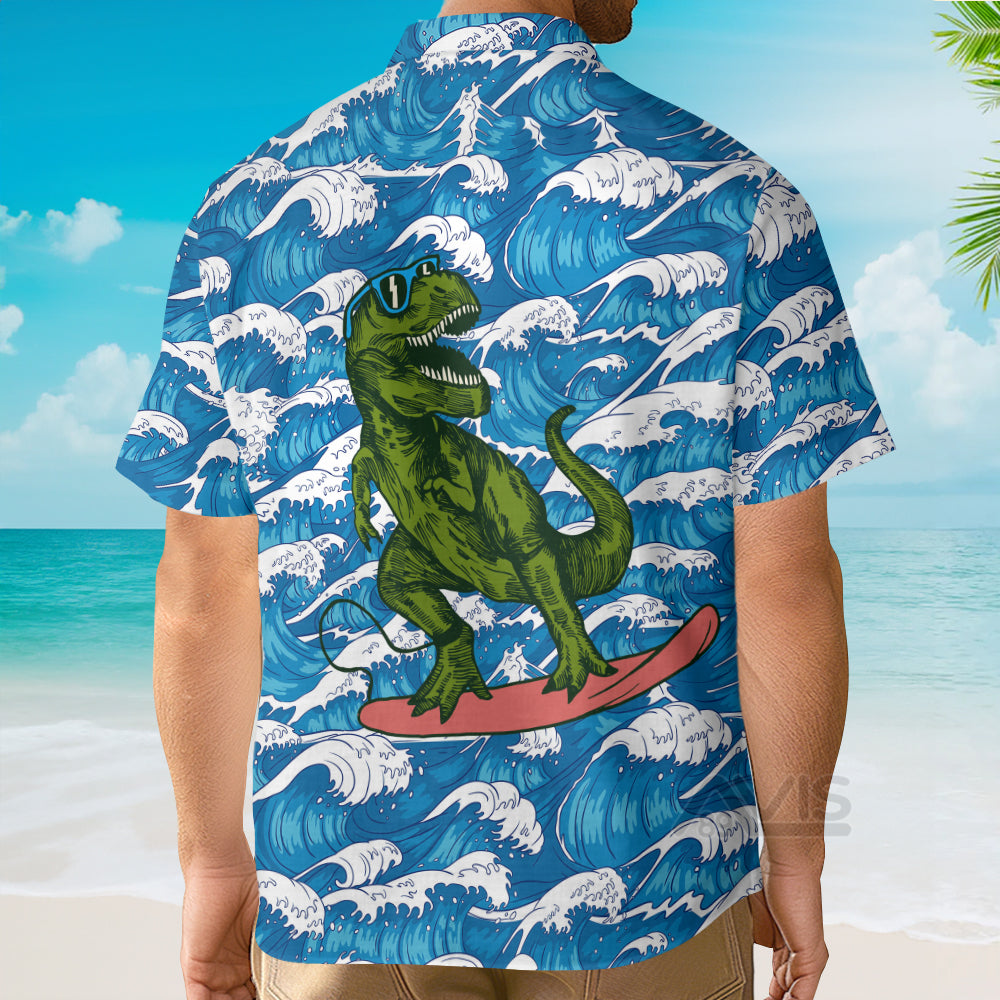 Surfing T-Rex Dinosaur - Hawaiian Shirt