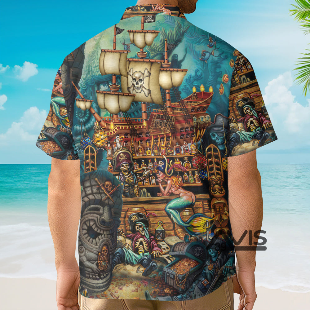 Vintage Map Print Skull Pirate Treasure - Hawaiian Shirt