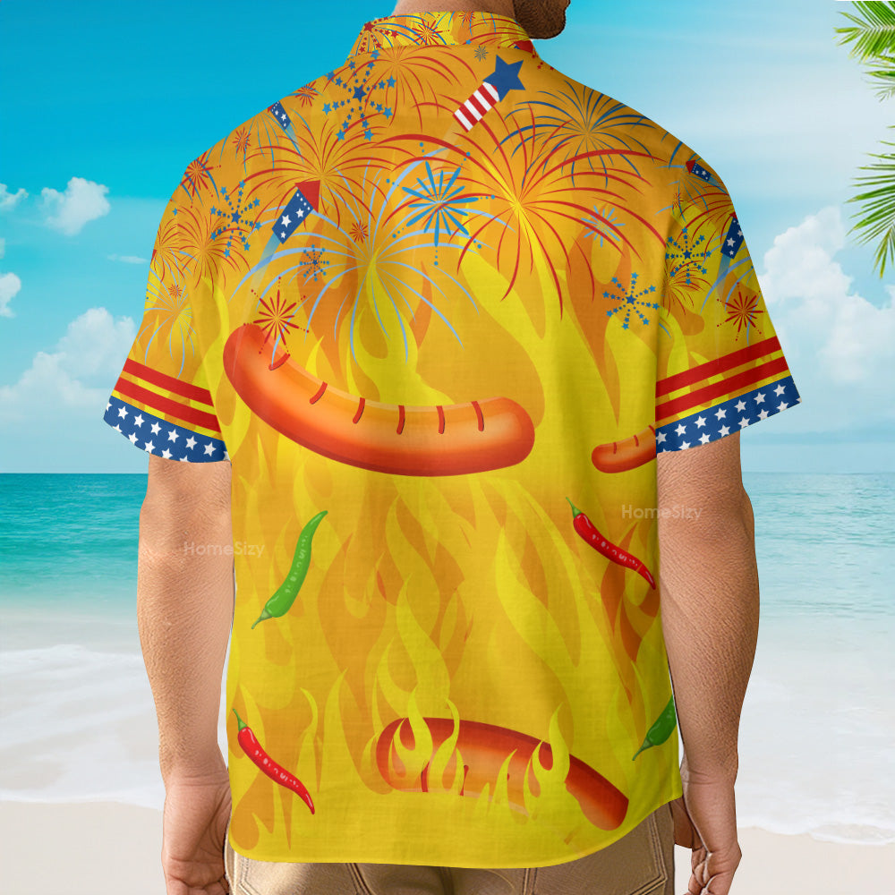 Funny BBQ Sausage Hawaiian Shirt - 4th of July USA Grilling - Custom Hawaiian Shirt