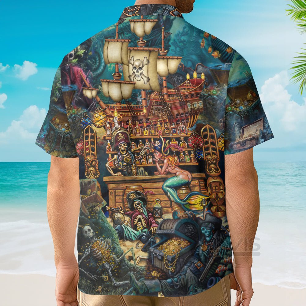 Skull Pirate Treasure Night On The Sea Style - Hawaiian Shirt
