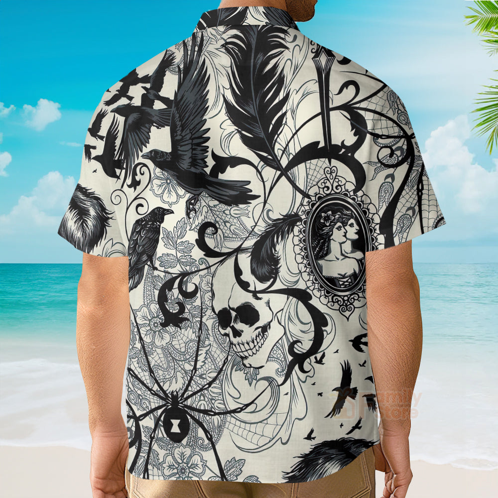 Gothic Skull Casual Crow And Skull Print Hawaiian Shirt