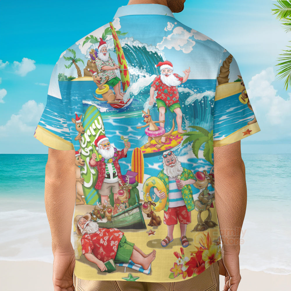 Christmas In July Santa Claus Surfing And Enjoy Summer Beach Hawaiian Shirt