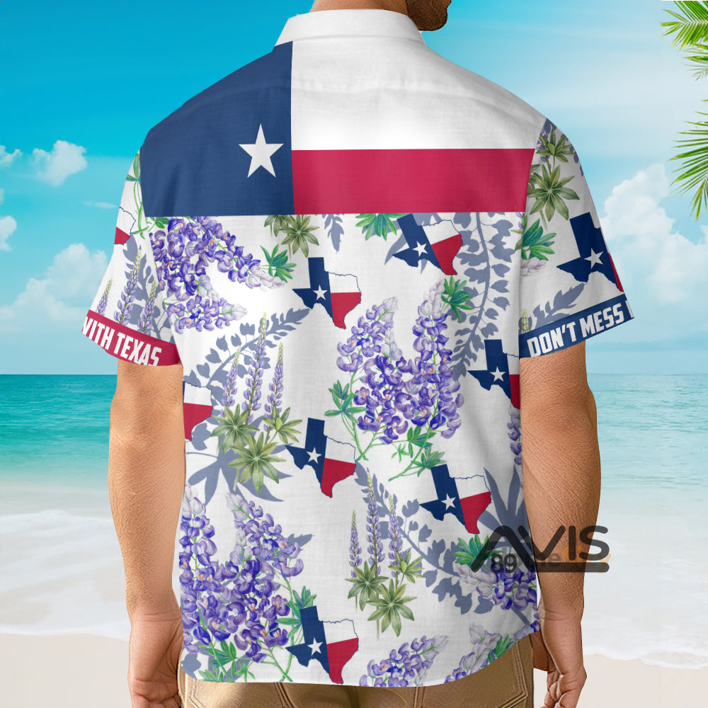 Bluebonnet Texas Purple Version Button Down Floral And Flag - Hawaiian Shirt