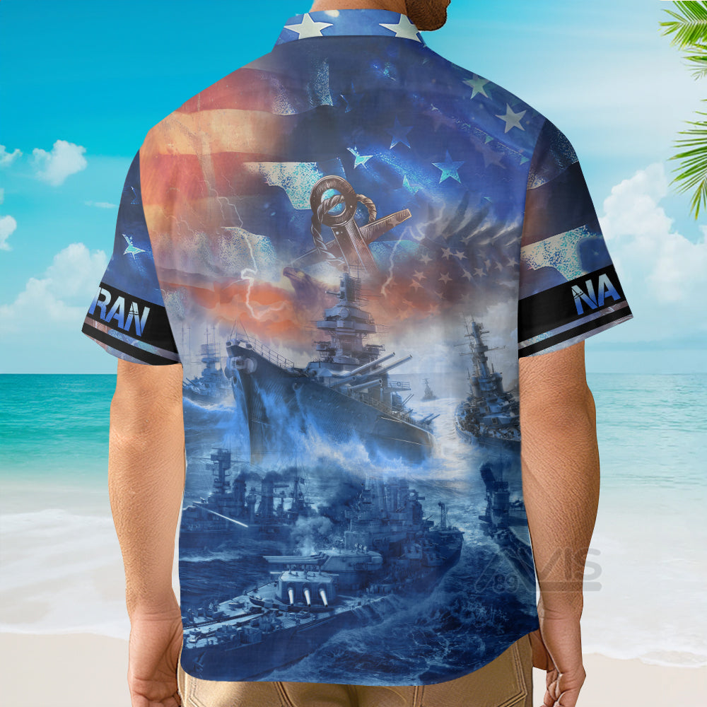 Navy Ships At Sea And Anchors US Veteran - Hawaiian Shirt