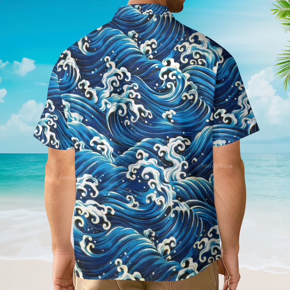 Ukiyoe Wave Blue Ocean - Hawaiian Shirt