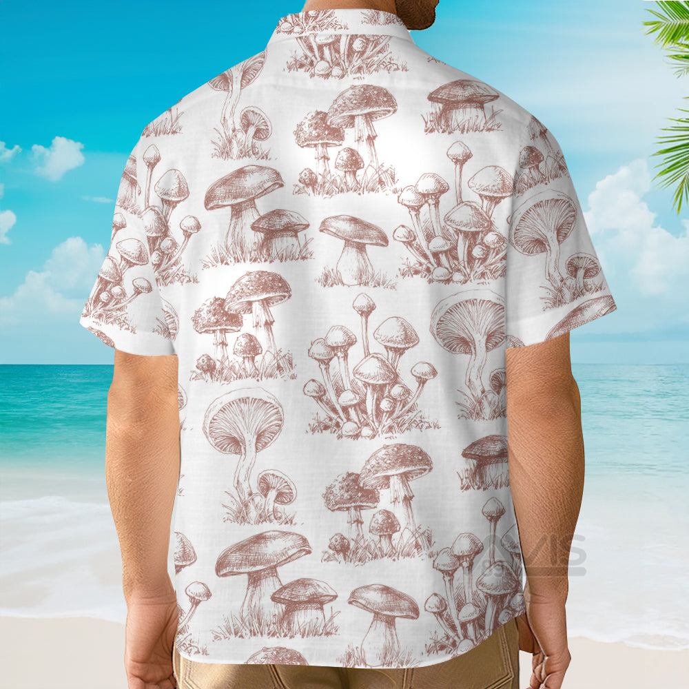 Retro Mushroom Summer 80s Beige Color - Hawaiian Shirt