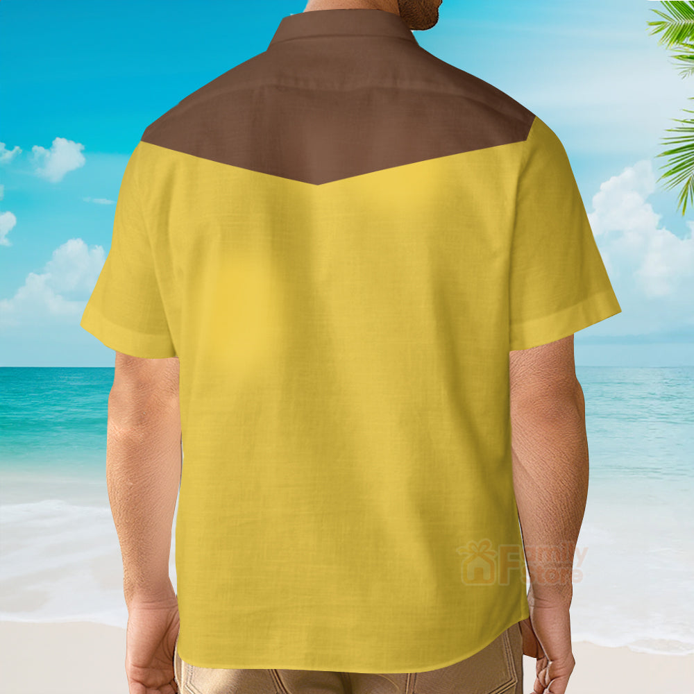 Vintage Bowling-Style Hawaiian Shirt - Retro Yellow & Brown Button Up Hawaii Shirt