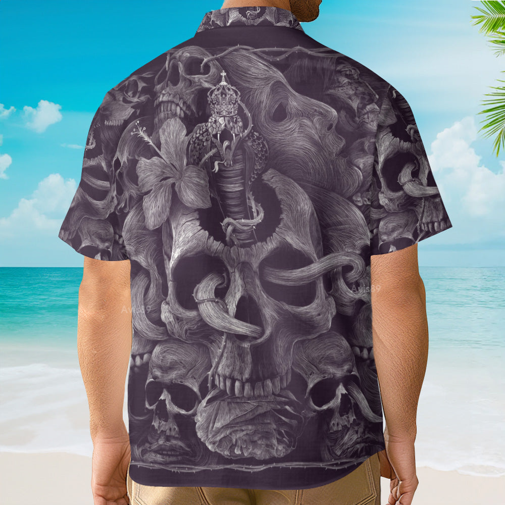Cthulhu Skull Pattern Flower Purple - Hawaiian Shirt