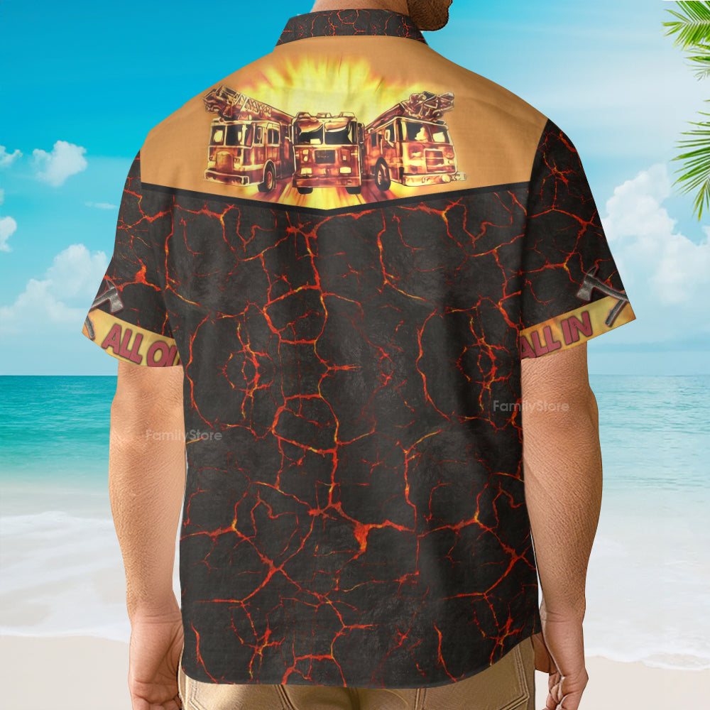 Fire Truck On Flame Firefighter Hawaiian Shirt For Men