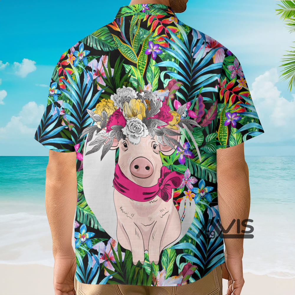 Tropical Flowers Pink Pig - Hawaiian Shirt Summer Vibe