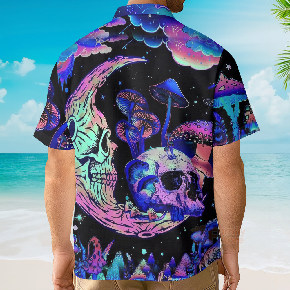 Psychedelic Hippie Moon Skull And Mutated Mushroom Hawaiian Shirt