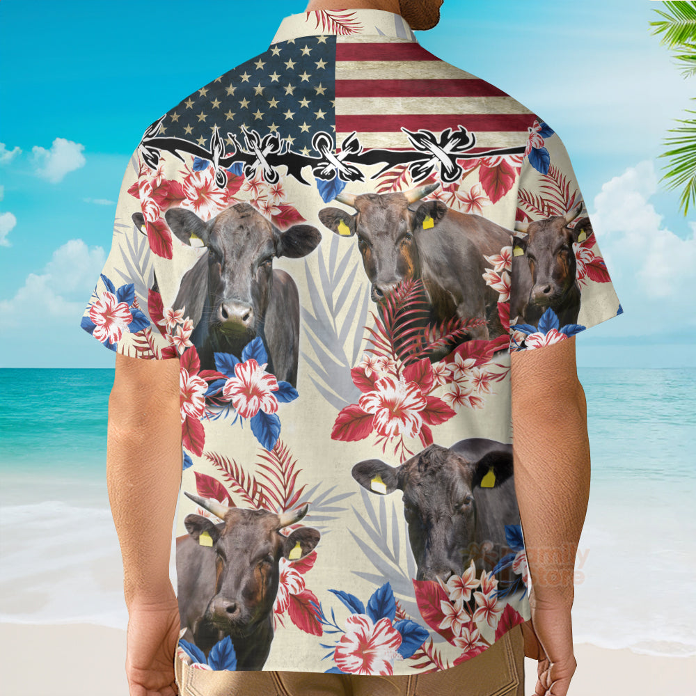 Wagyu Pattern US FLAG Hawaiian Shirt, Farm cow Hawaiian Shirt