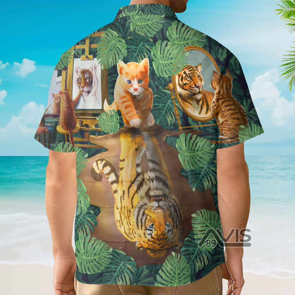Cat And Tiger Leaf - Gift For Cat Lovers - Hawaiian Shirt