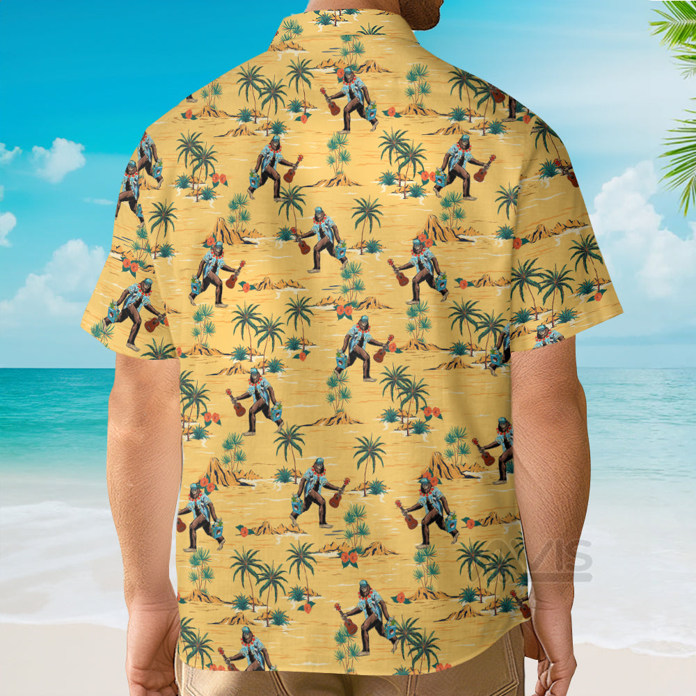 Coconut Tree Bigfoot With Guitar Yellow - Hawaiian Shirt