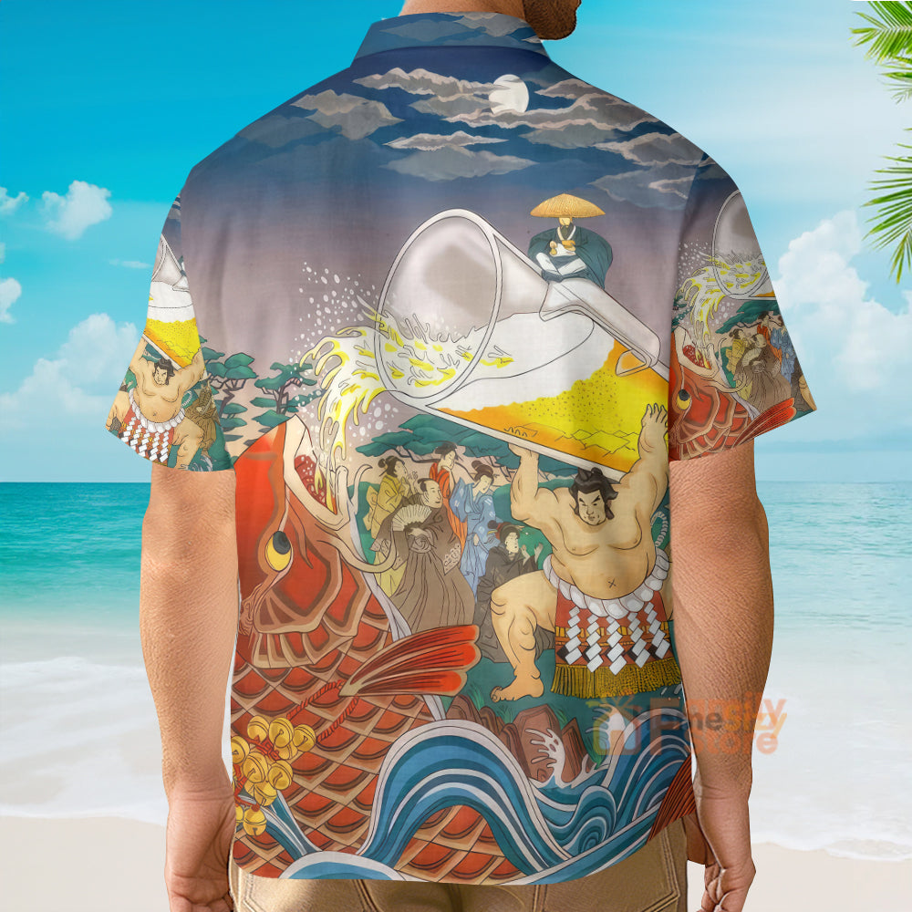 Oktoberfest Carp Drink Beer Sumo Blue And Red - Hawaiian Shirt