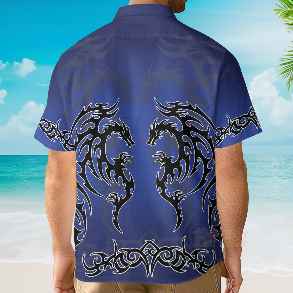 Fantasy Gothi Blue Tribal Dragon Tattoo Hawaiian Shirt